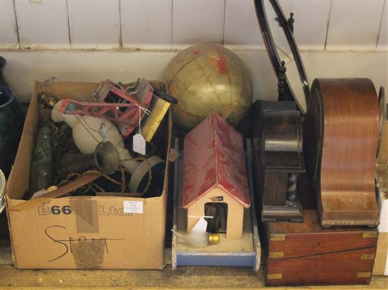 Childs old Noahs Ark; A Triang crane, Vict mahogany writing slope, an Admirals Hat mantel clock and 14 other items